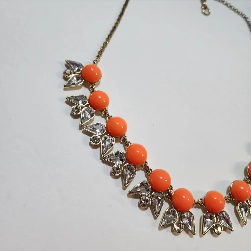 J. Crew Antique Gold Orange Flower Art Deco Necklace‎